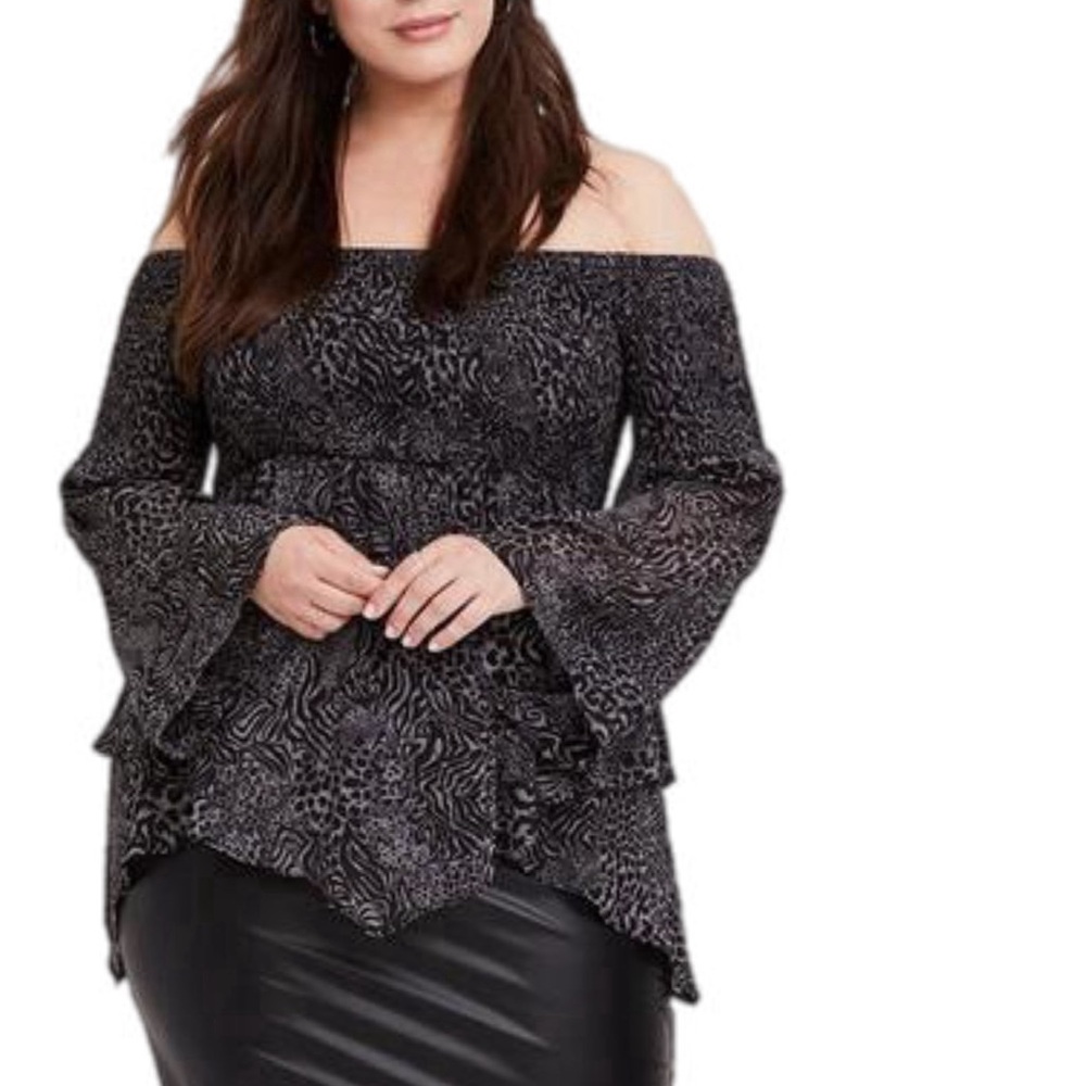 NWT Torrid Babydoll Chiffon Smocked Off-Shoulder Top